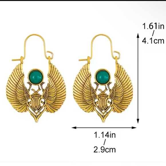 Vintage Egyptian Sacred Wings & Moth Antique Silver Dangle Earrings - Picture 5 of 5